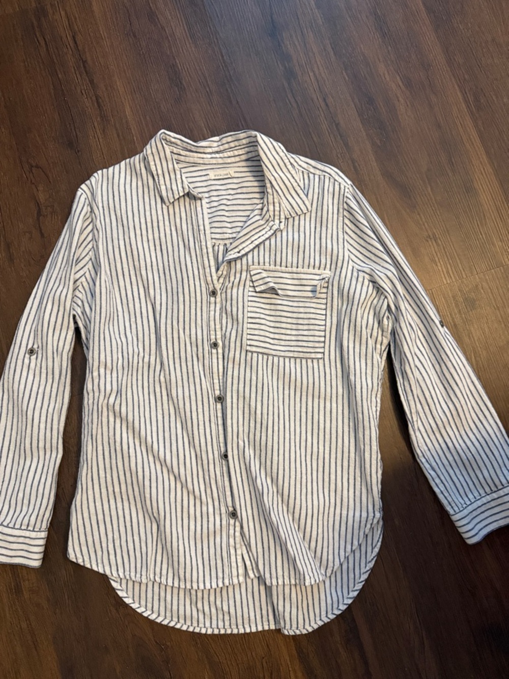 Sneak Peek White Button-Down Shirt with Navy Stripes